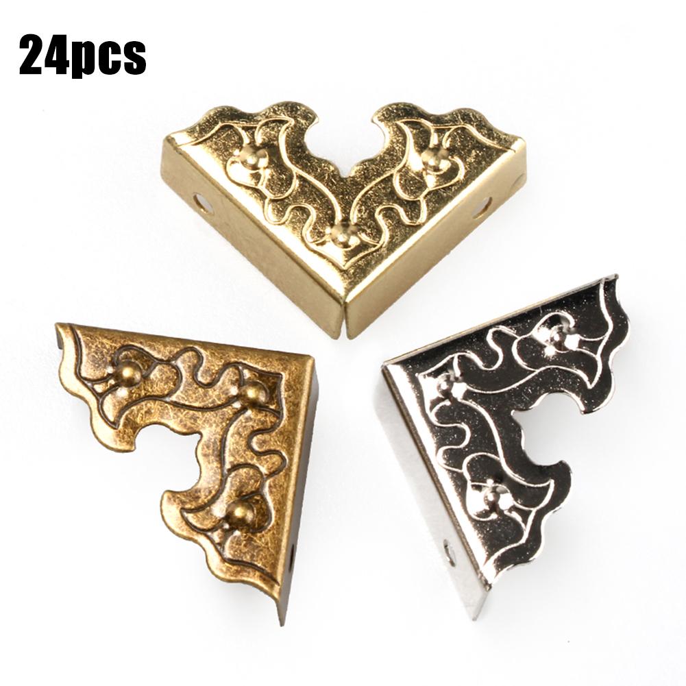 24PCS Antique Corner Protector Jewelry Chest Box Wooden Case Decorative Corner Protector Furniture Hardware Corners Brackets