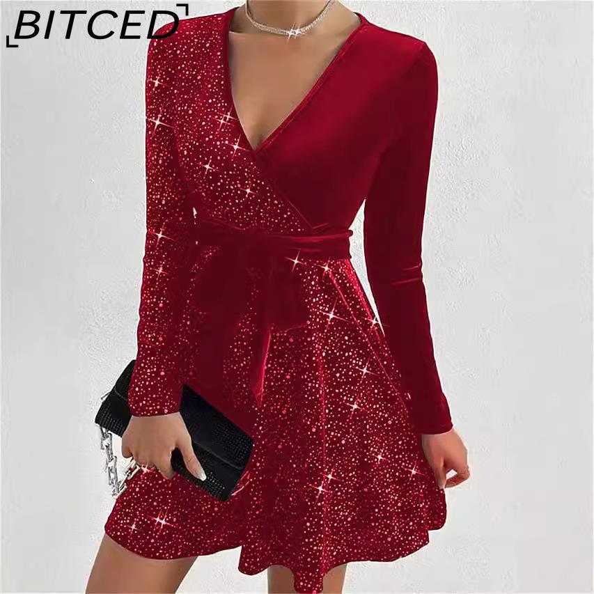 BITCED Autumn/Winter Collection: Sensual V-neck Bodycon Asymmetric Mini Sequin Dress