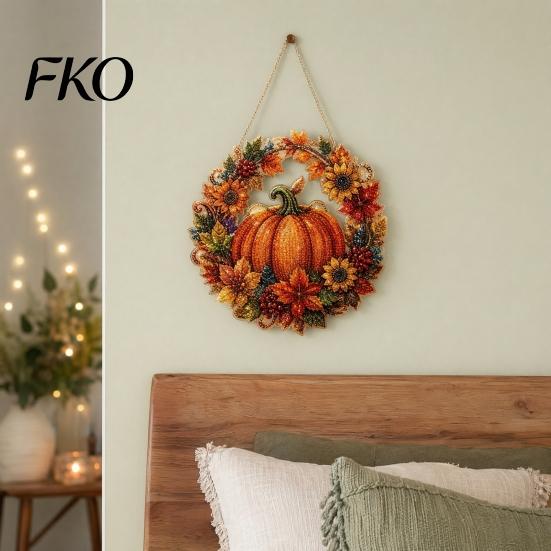Christmas Party Decoration Pumpkin Acrylic Window Hanging Decor, Fall Harvest Wreath Ornament for Festive Pendant Thanksgiving Halloween, Indoor