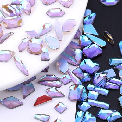 50Pcs/Bag Mixed Sizes Irregular Nail Rhinestones Flat Back Crystal Glass Diamonds Aurora Jewelry Nail Art Decoration