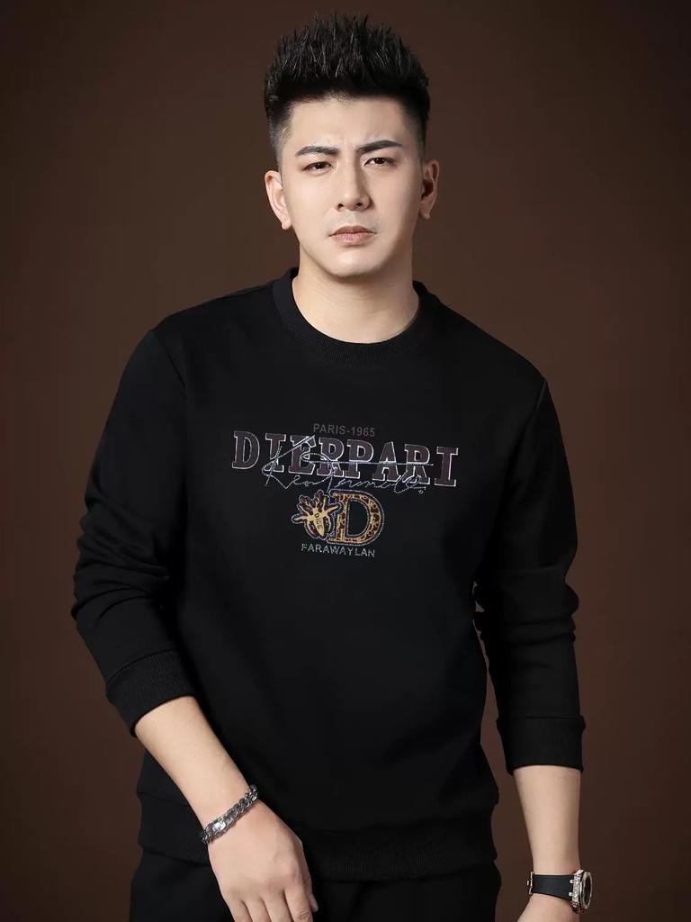 European High-End Round-Neck Sweatshirt for Men, 2025 New Autumn and Winter Long-Sleeve Top, Trendy Brand Rhinestone Casual Jacket