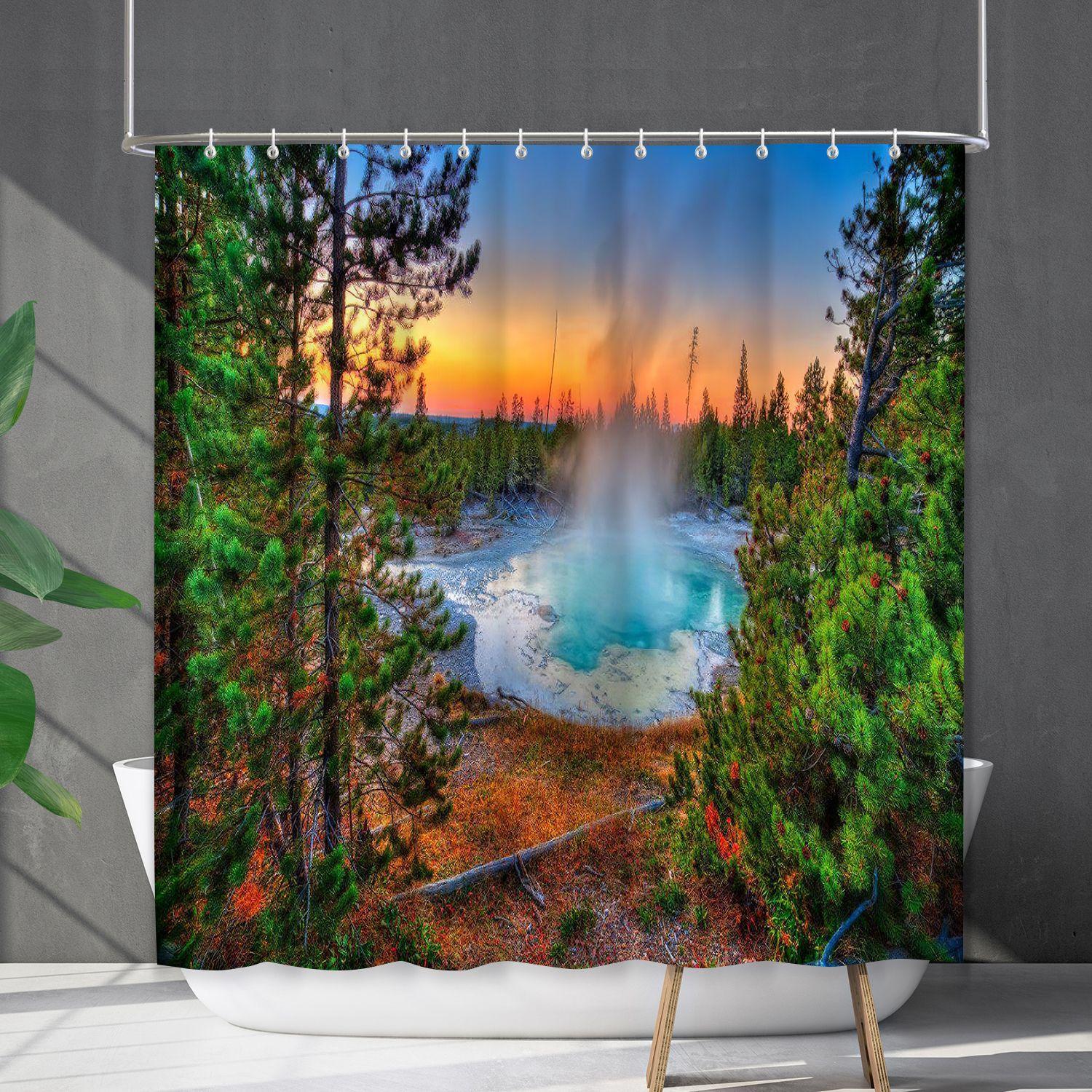 

Bathroom Waterproof Curtain Digital Printing Landscape Waterfall Shower Curtain Free Punching Toilet Partition Curtain Shower Cloth Shower curtain 90 * 180