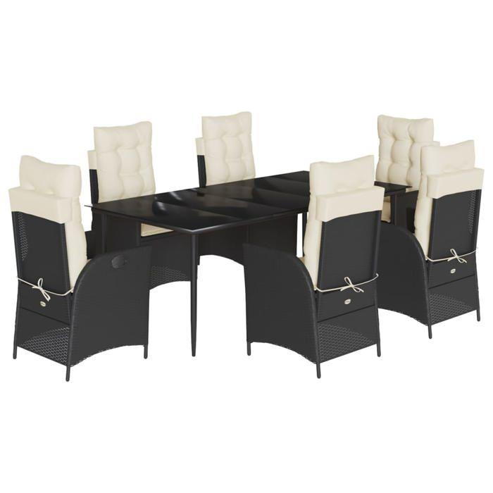 VidaXL Garden Dining Set Cushions 7pcs Black Wicker 3213161