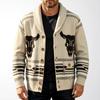 Men's Shawl Collar Cardigan Sweater Casual Button Down Knitted Sweaters Fall Warm Long Sleeve Sweater Cardigans for Male Jacquard Pattern Knit Jacket
