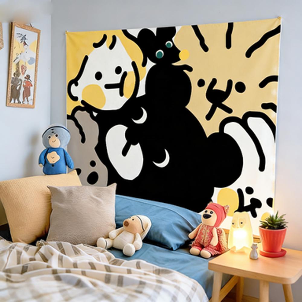 Cute Bear Tapestry Simple Background Cloth Wall Decor for Room Headboard Hanging Picture Ideal for Dormitory