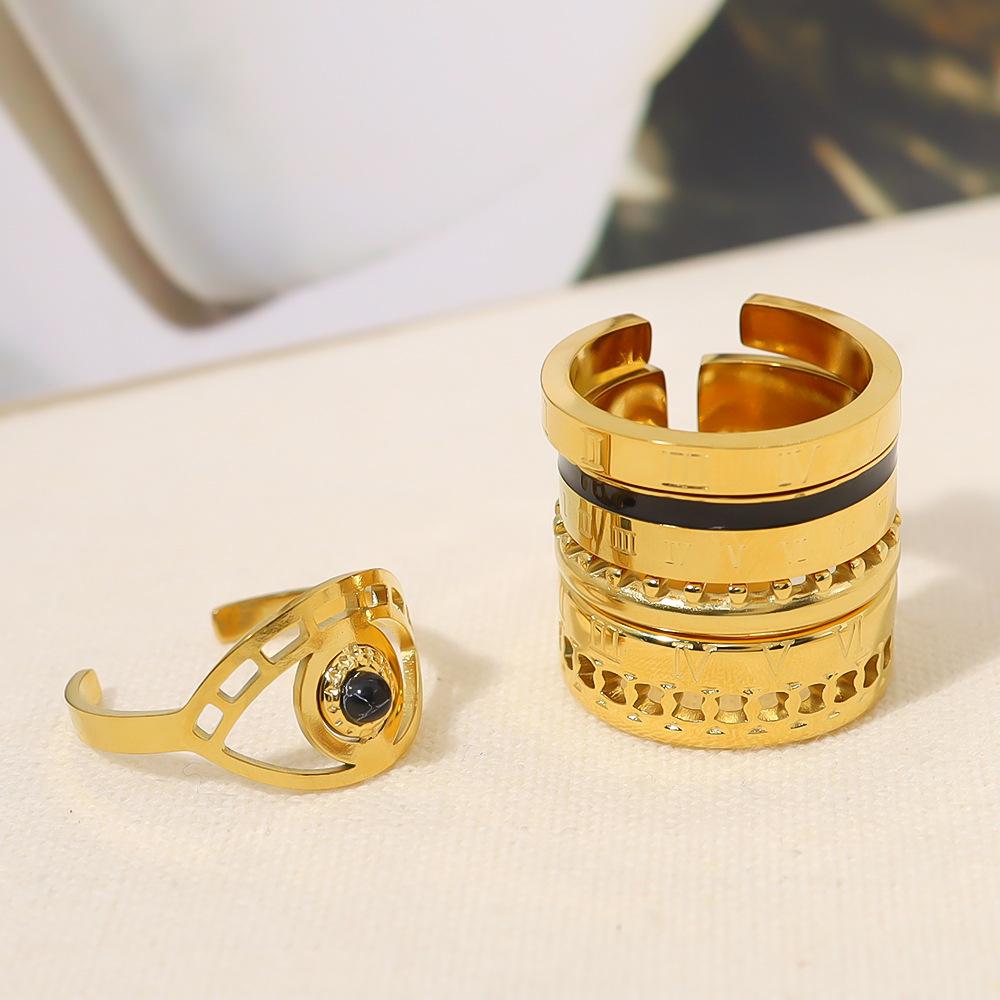 Wind Roman Numeral Ring Stainless Steel Plated Real Gold Non-Fading Ring Premium Sense Titanium Steel Ring
