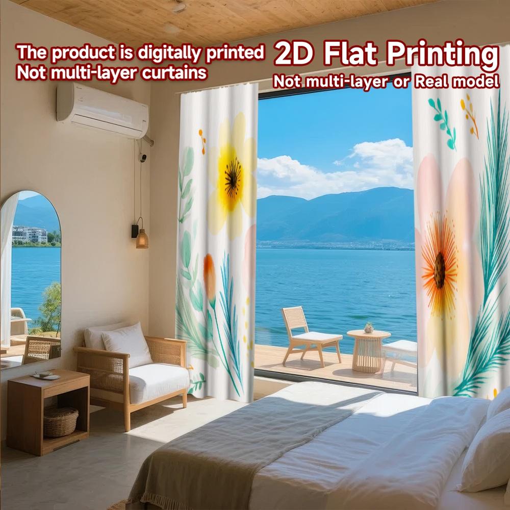 2D FLAT PRINTING 2pcs Curtains (Without Rod) Flower Blossom Delight Valentine is day Festival Fashion Curtains Polyester