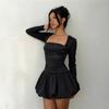 European and American style long-sleeved backless bud skirt slim-fitting short dress women's summer new sexy temperament small black dress