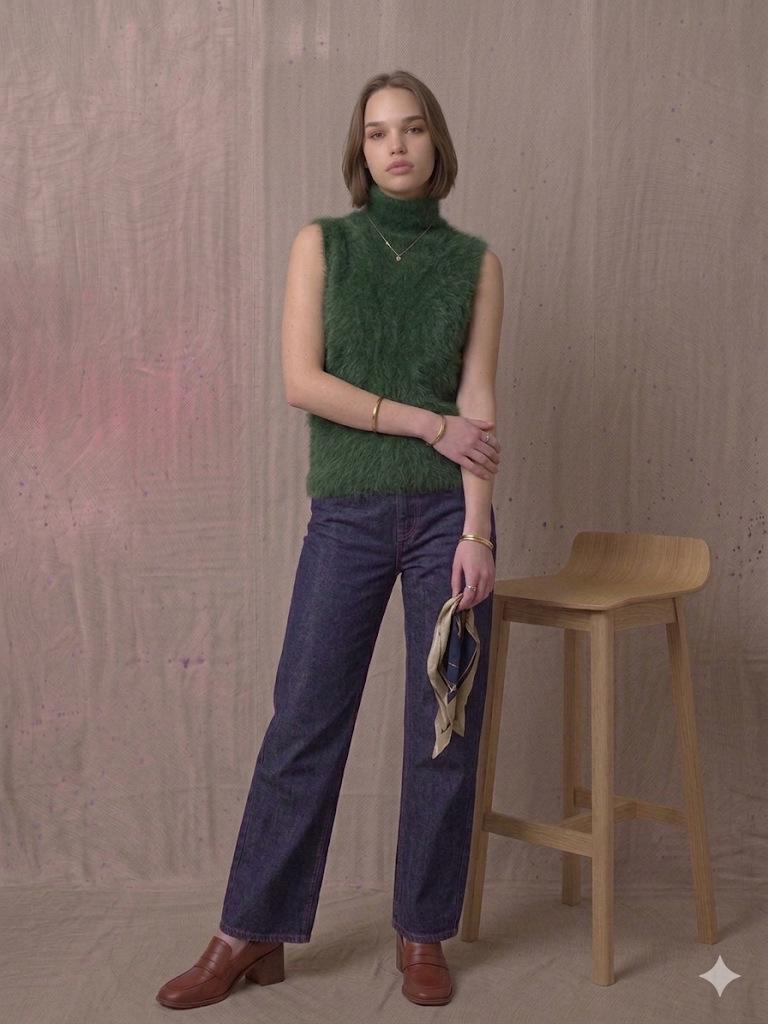 Autumn/Winter High Neck Sleeveless Vest: 5% Cashmere, 5% Silk Wool Blend