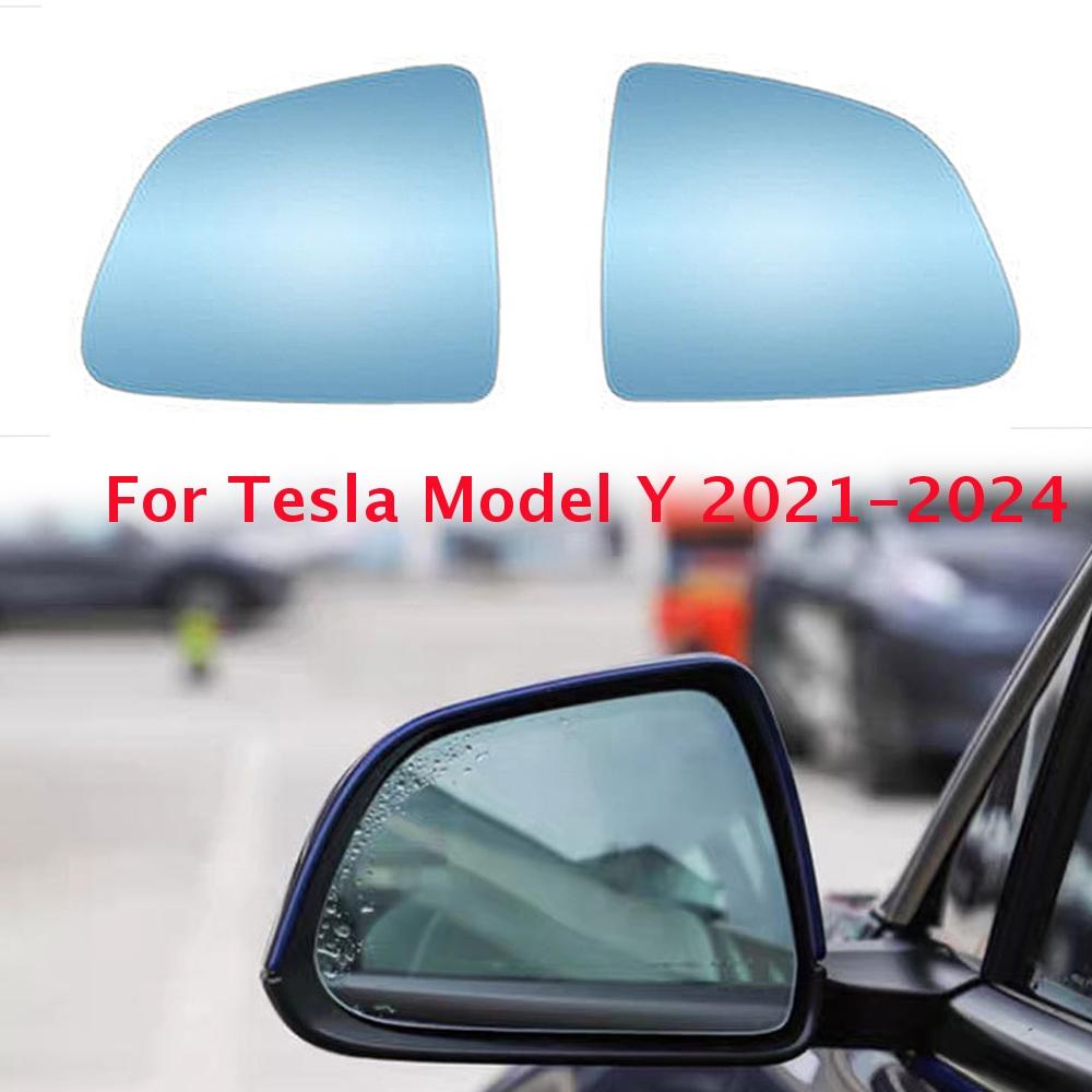 For Tesla Model X Model S Model Y 2016-2024 Left & Right Side Blue Heated Wing Mirror Glass Wide Angle Rearview Mirror 2021-2024 Model Y