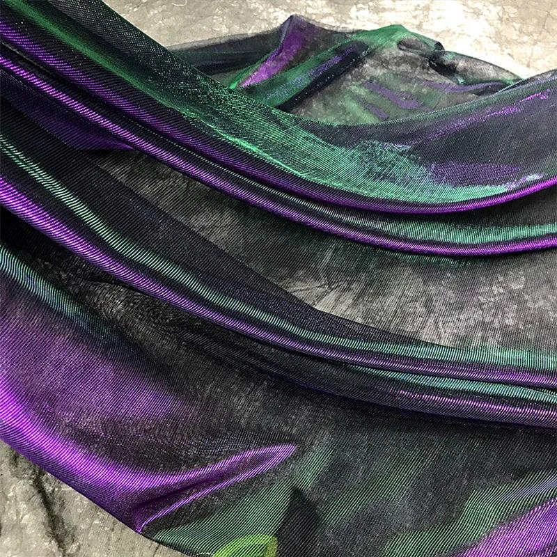 

1m Purple Green Gradient Mesh Fabric Magic Color Sheer Cloth for Dress Skirt DIY Sewing Stage Performance Background Decoration Fixed Width 150cm