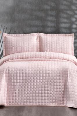 Estiva Quilted Bedspread Set 3pcs, Coverlet 250x260, Pillowcase 50x70, Double Size, Powder