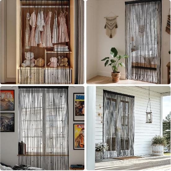 Beaded Curta for Doorways - Door Beads Curtain Semi-Sheer Handmade Durable String Curta for Closet Bedroom Room Decor Boho Acrylic Crystal (39x78in,
