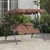 3-Seat Outdoor Garden Swing Bench with Adjustable Canopy & Steel Frame, Brown, 172x110x153 Cm