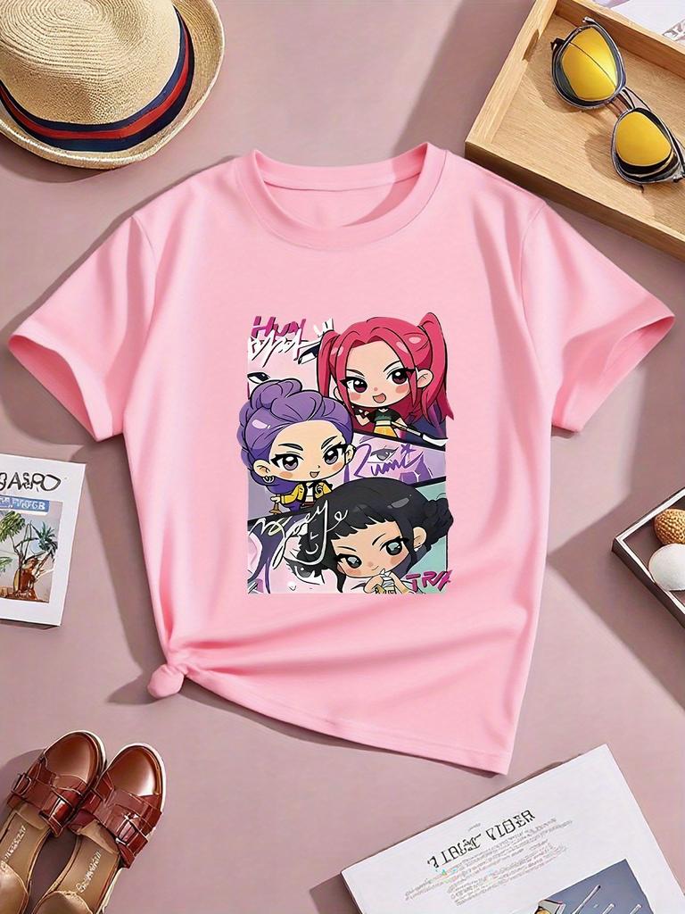 Summer Short Sleeve T-shirt 95% Cotton Round Neck Casual Playwear Top Random Cute Print Hearts Flowers Animals Soft Breathable