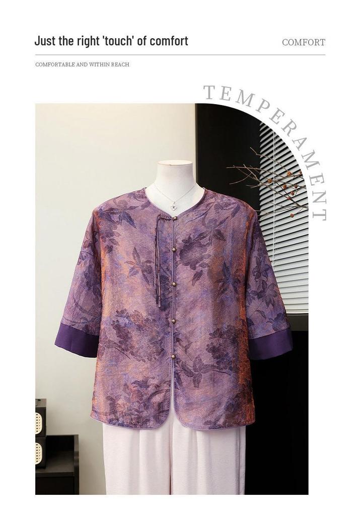 Elegant Summer Short-Sleeved Chiffon Blouse Set for Middle-Aged Women