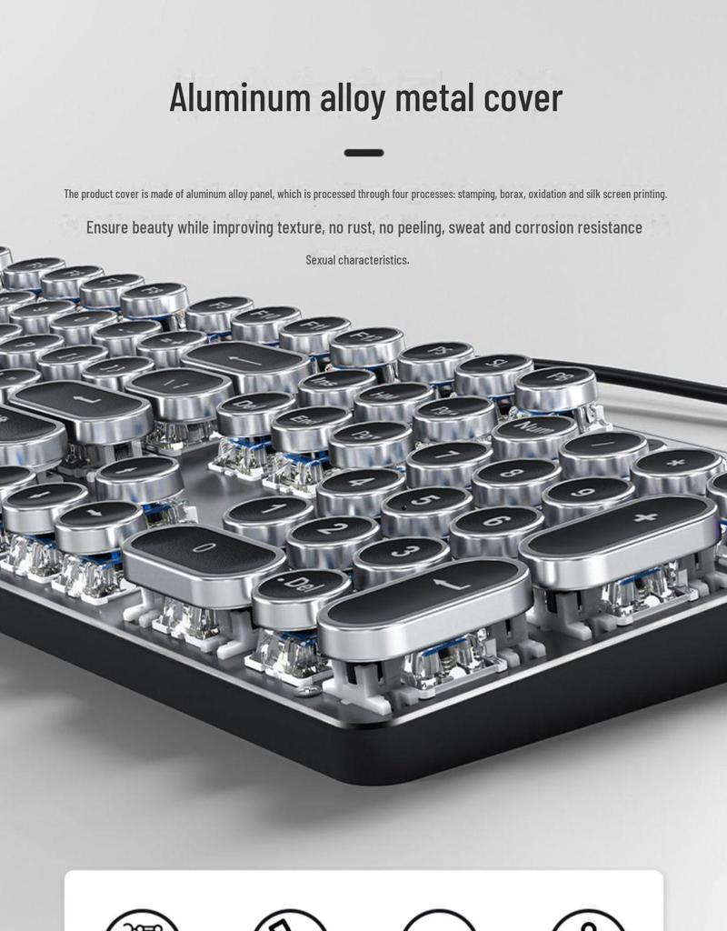 Wired TK100 Retro Steampunk Mechanical Gaming Keyboard with Blue Axis and Knob