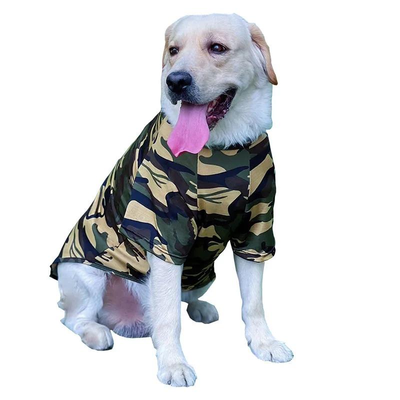 Large Dog Camouflage T-Shirt Breathable Summer Pet Clothes for Golden Retriever Labrador Thin Mesh Dog Vest Outdoor Sunproof