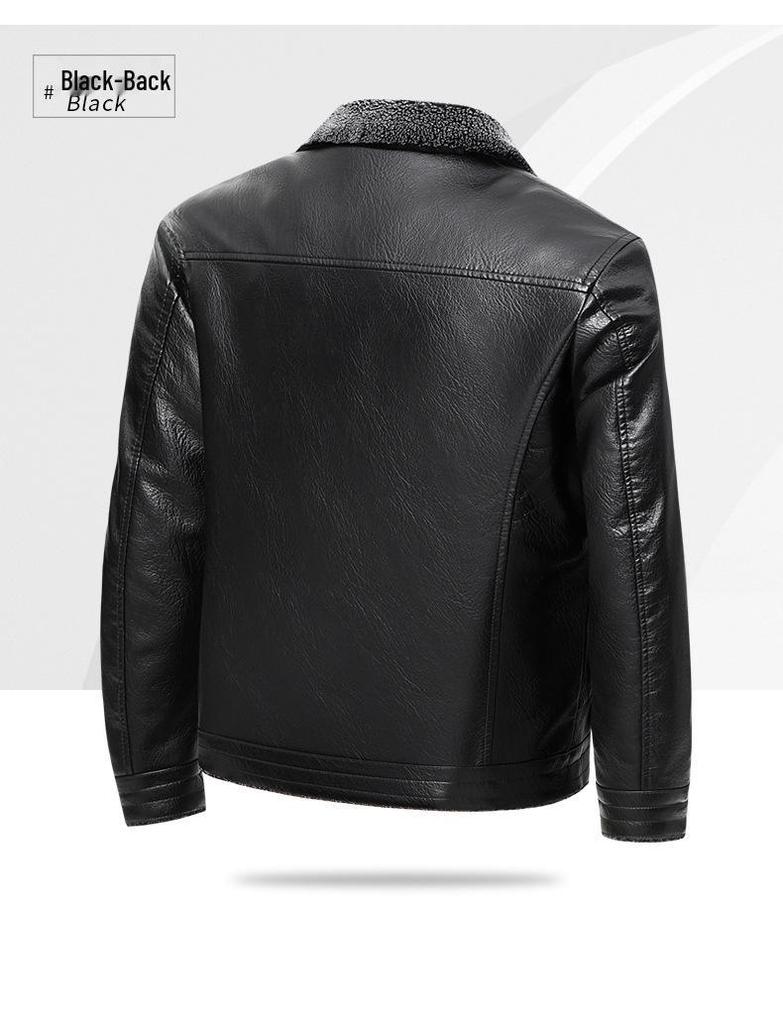 Men's Plus Size Winter Fur-Lined Leather Jacket with Lapel