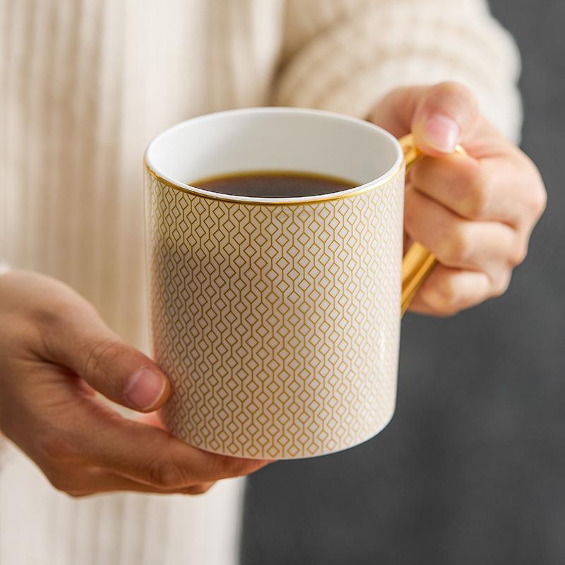 European Style Golden Edged Bone China Coffee Cup Office Electroplated Ceramic Mug Afternoon Tea Cups Household Drinkware