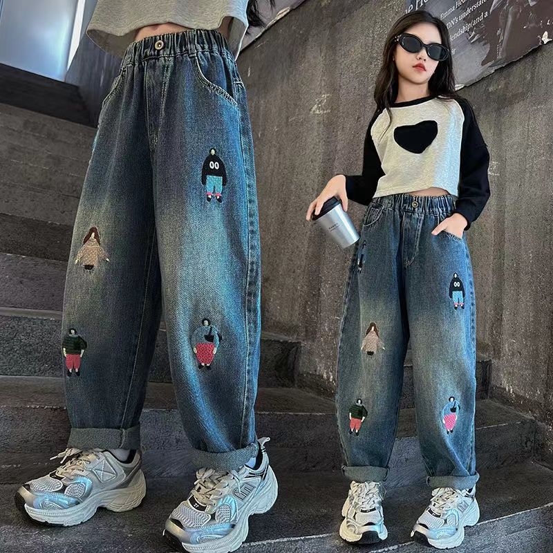 Girls' Pants Casual Jeans Spring and Autumn Wide Leg Pants Children's Loose Pants