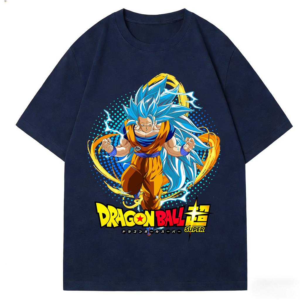 Dragon Ball Super Son Goku Super Saiyan Blue TShirt Graphic Print Crew Neck Pure Cotton High Street Fashion Tops For Men Women