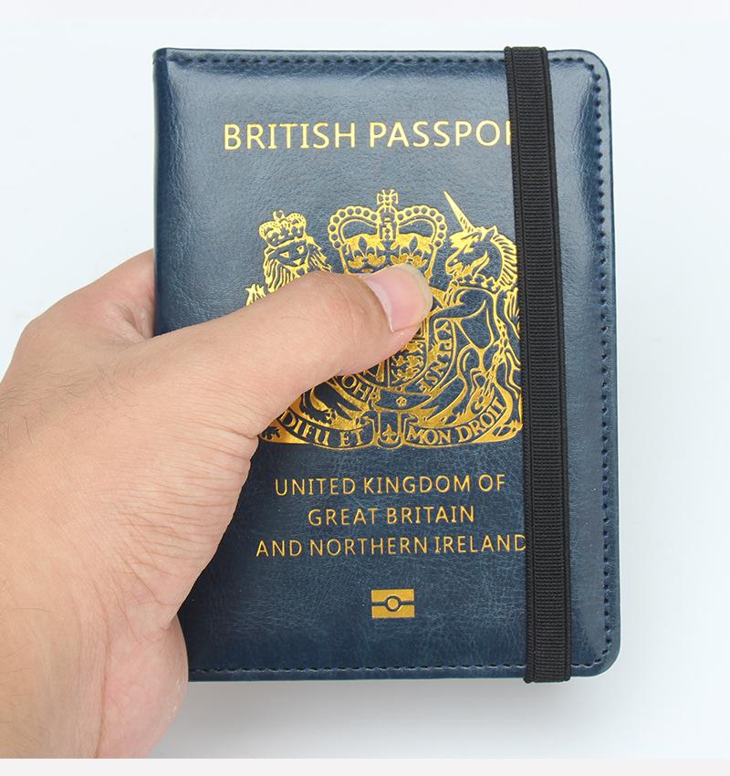 Reisezubehör Britischer Reisepasshülle Blau mit Gummiband Hülle des blauen britischen Reisepasses Französische Wörter