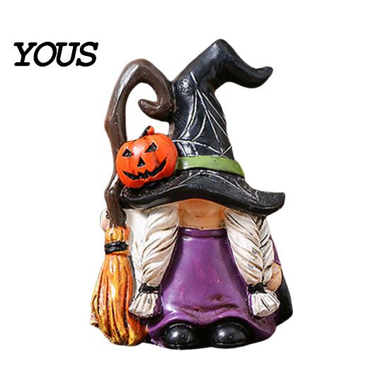 Weather Resistant Gnome Sculptures Halloween Witch Hat Figurine, Mini Wizard Resin Figurines Statue, Dwarf Sculpture Ornament for Indoor Outdoor