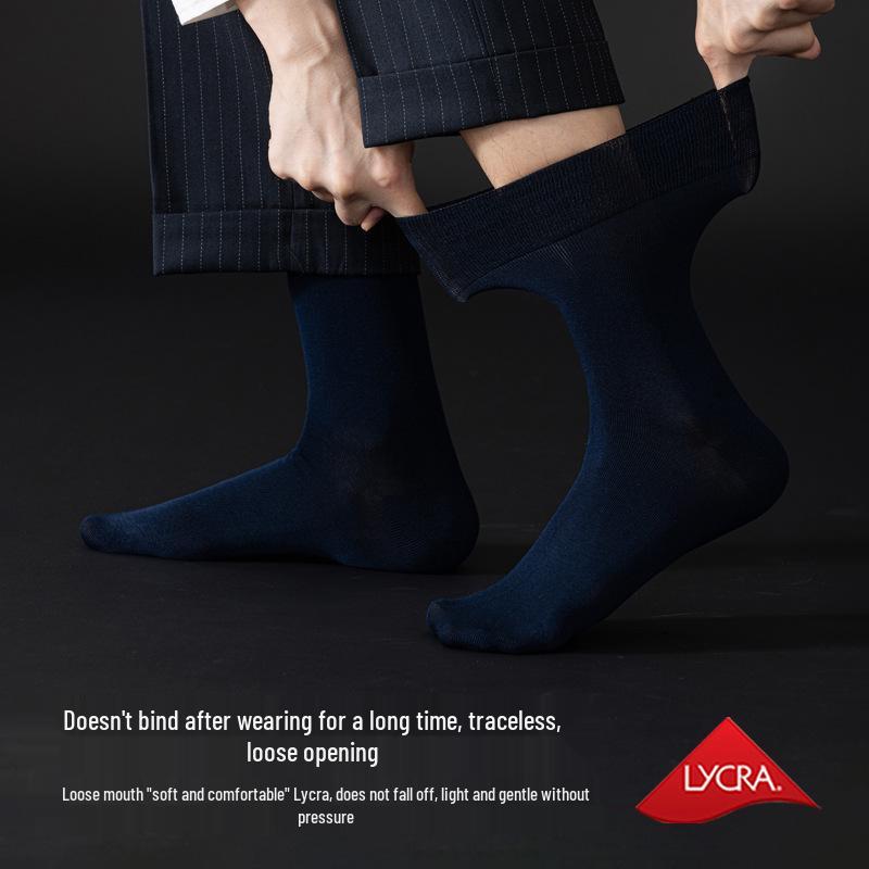 Men's Formal Black Silk Over-the-Calf Socks - Antibacterial, Four-Season Business Style