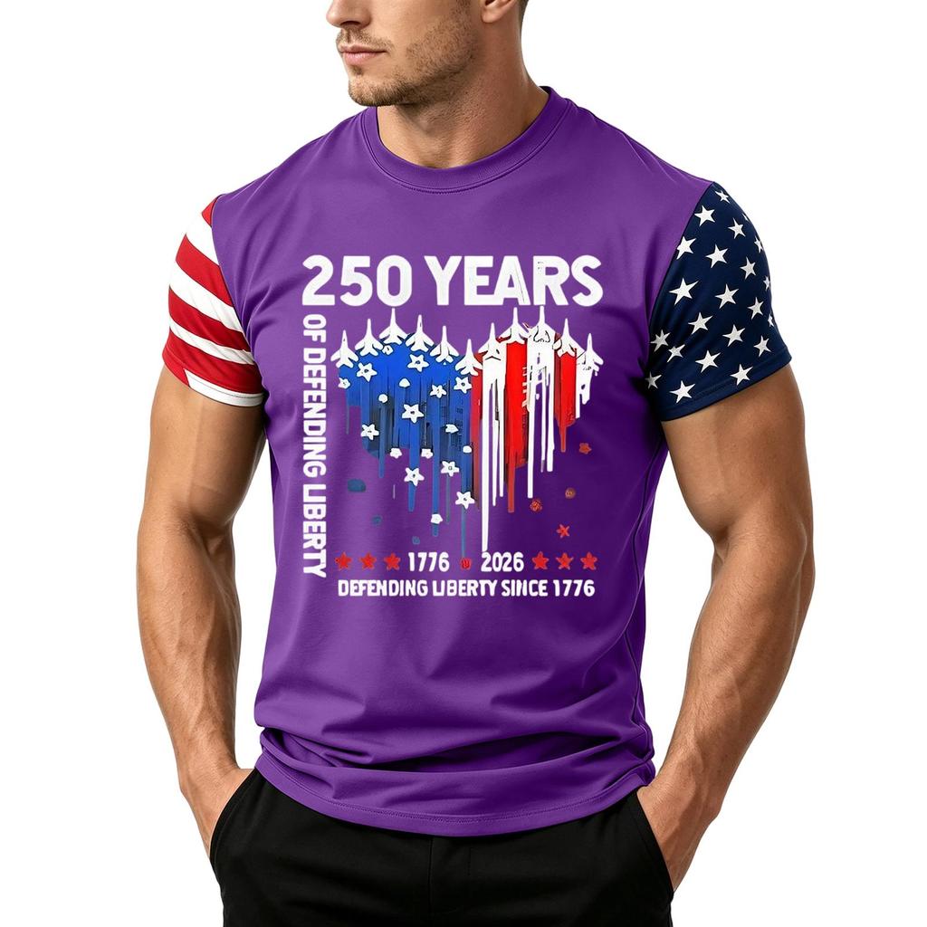 Men's Loose Fit Short Sleeve T Shirt Independence Day Flag Print Casual Summer Daily Wear Crew Neck Top