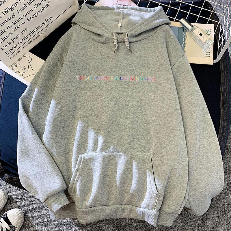 Vinter Uformell Harry Styles Behandle mennesker med vennlighet S-2XL Mote Kvinner Vintage Uformell Punk Letter Hip Hop Genser med hette