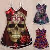 Wish Halloween print lady skull suspender jumpsuit