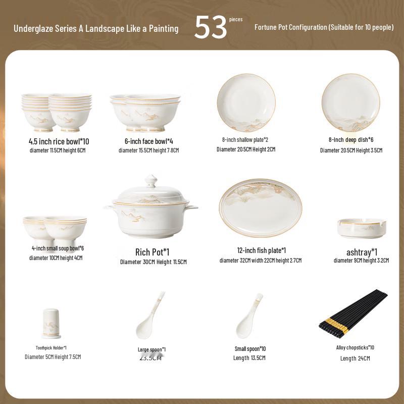 Elegant Chinese Ceramic Dinnerware Set (53-Piece)