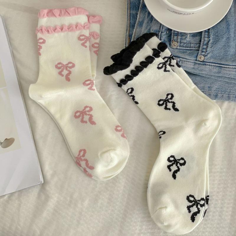 Ladies Spring and Summer New Style Bow Lace Breathable Wicker Cotton Socks