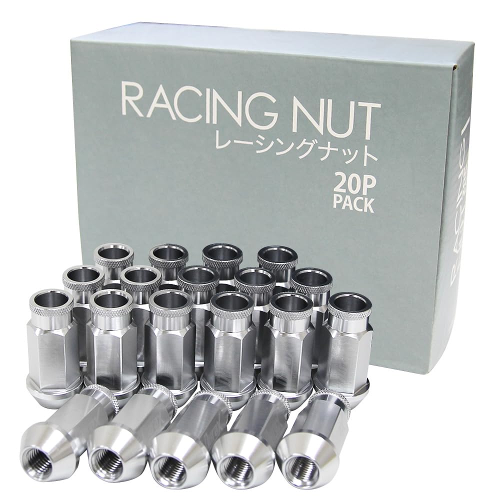 

[Color Selection] Durax Lightweight Aluminum Wheel Nut Racing Nut M12 P1.25 Penetration Nut Long Type Set of 20 [Silver/Silver]