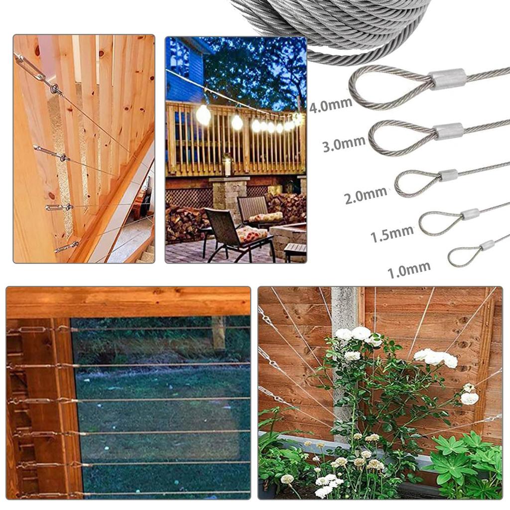 Ibubu Stainless Steel Clothesline 20m 7x7 1100kg Breaking Earthquake Typhoon 20 Aluminum Sleeves Included Wire, Rope, 4.0mm Diameter, Length,