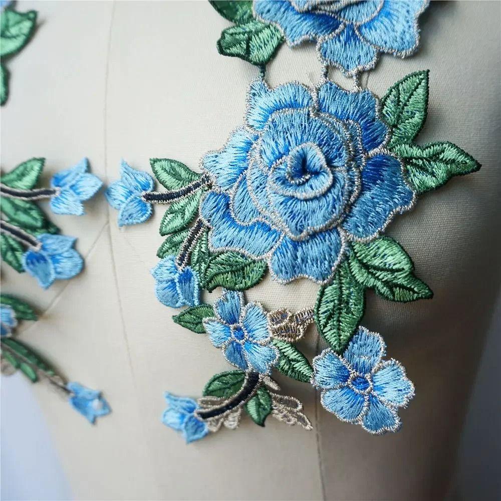 3D Flower Embroidery Flower Applique Blue Purple 12cm x 28cm Rose Flower Patch Floral Patches Wedding Decoration DIY