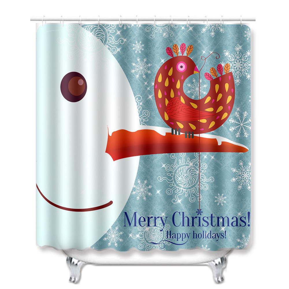 Christmas Shower Curtain Floor Mat Combination Four-Piece Set Bathroom Toilet Carpet Shower Room Mat Foot Mat