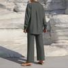 Women's Fashion Solid Color Collar Button Long Sleeve Top Elastic Waist Straight Pants Casual Set