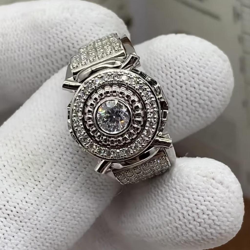 Three Heroes European & American Luxury Men's White Zircon Engagement Wedding Ring
