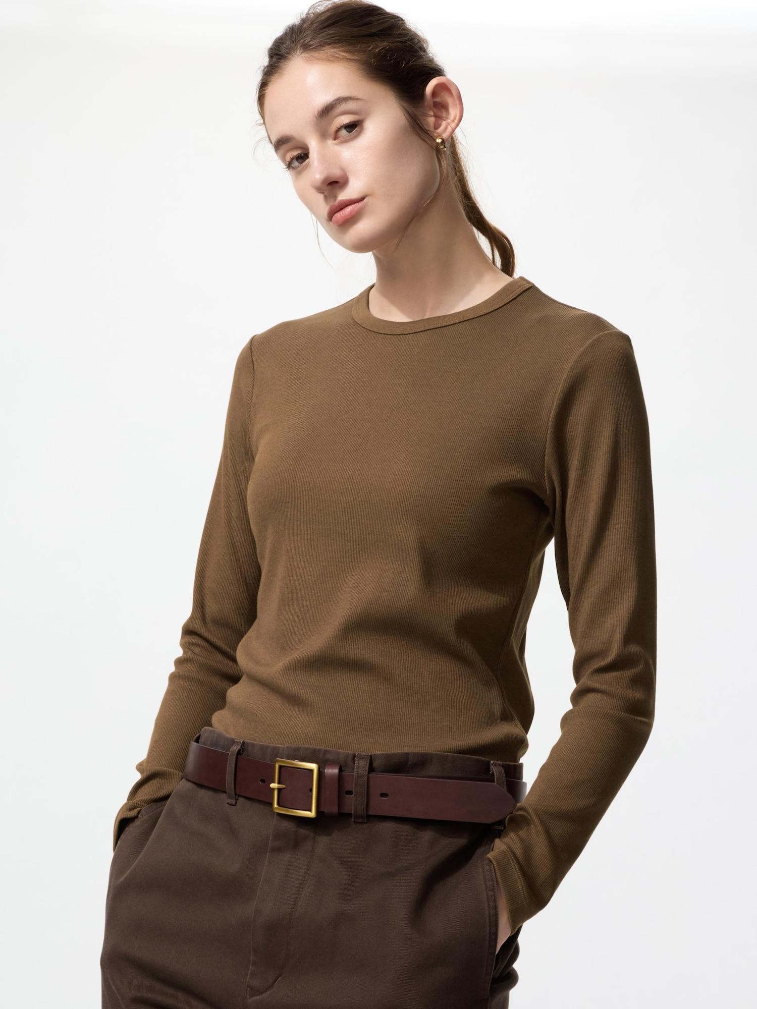 

Uniqlo Japan Футболка с круглым вырезом из мягкого рубчика с длинным рукавом 36 BROWN/3XL