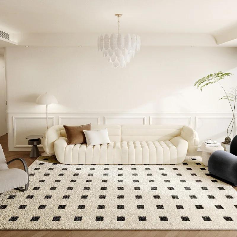 Cream Style Living Room Bedroom Carpet French Light Luxury Deluxe Checkerboard Floor Mat Nordic Medieval Home Decoration