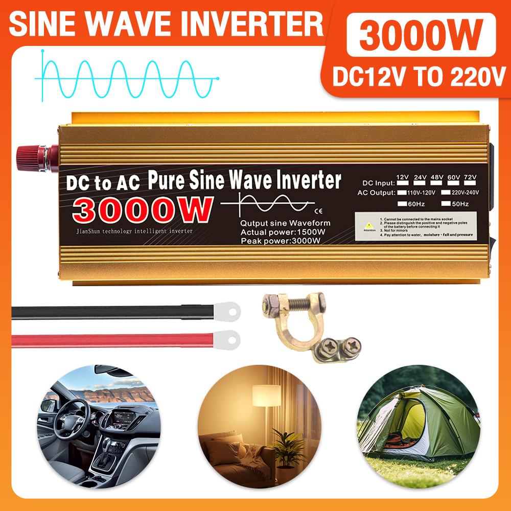 Inverter 12V 220V Pure Sine Wave 1600W 3000W DC To AC Portable Power Voltage Converter Multi-function Car Solar Inverter
