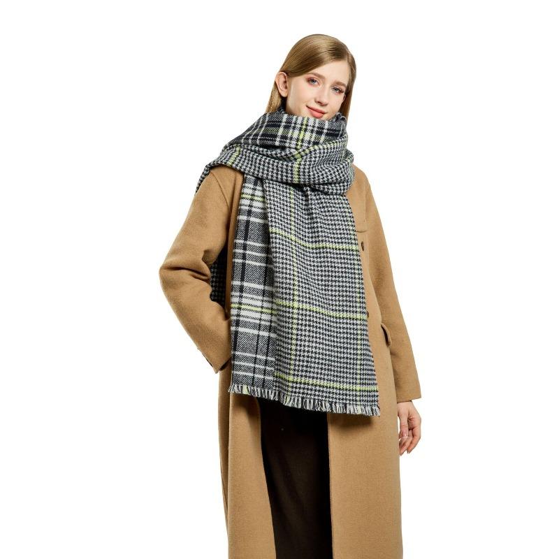 Plaid contrasting color thickened scarf women's imitation cashmere high-end sense versatile warm scarf autumn and winter new scarf