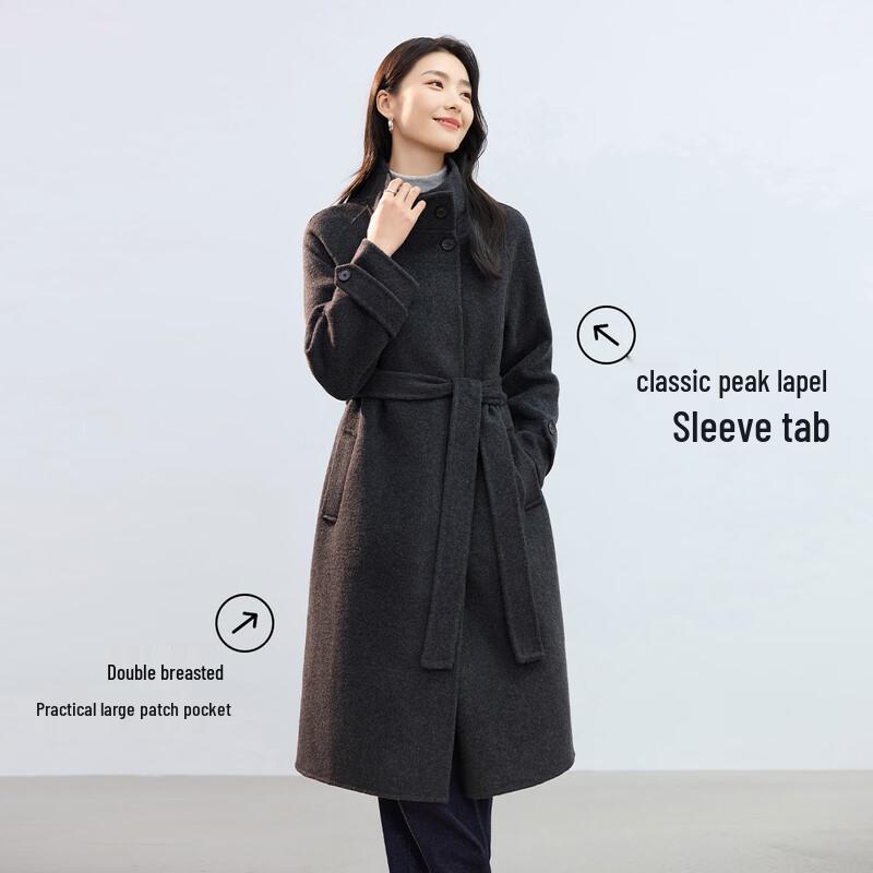 Women's Stand-Collar Double-Faced Wool Blend Long Coat
