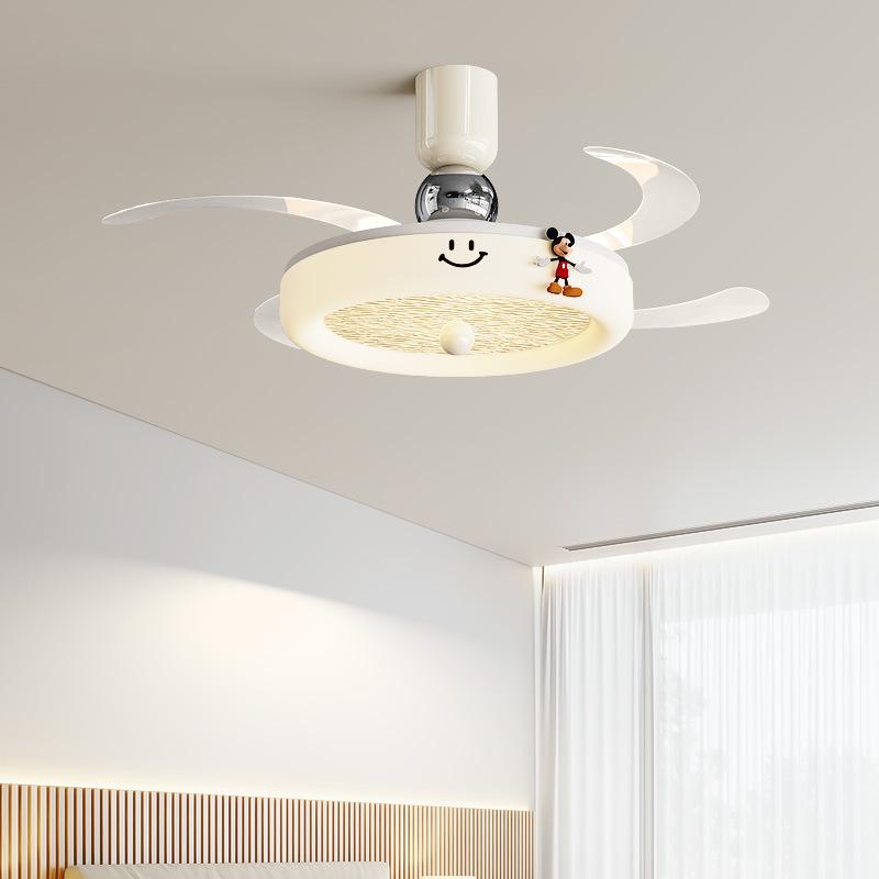 Cream Style Silent Ceiling Fan Light with Eye-Protecting Retro Design for Bedrooms and Children's Rooms