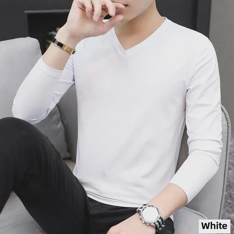 Sous-maillot blanc à manches longues et col en V pour homme pour l'automne et l'hiver