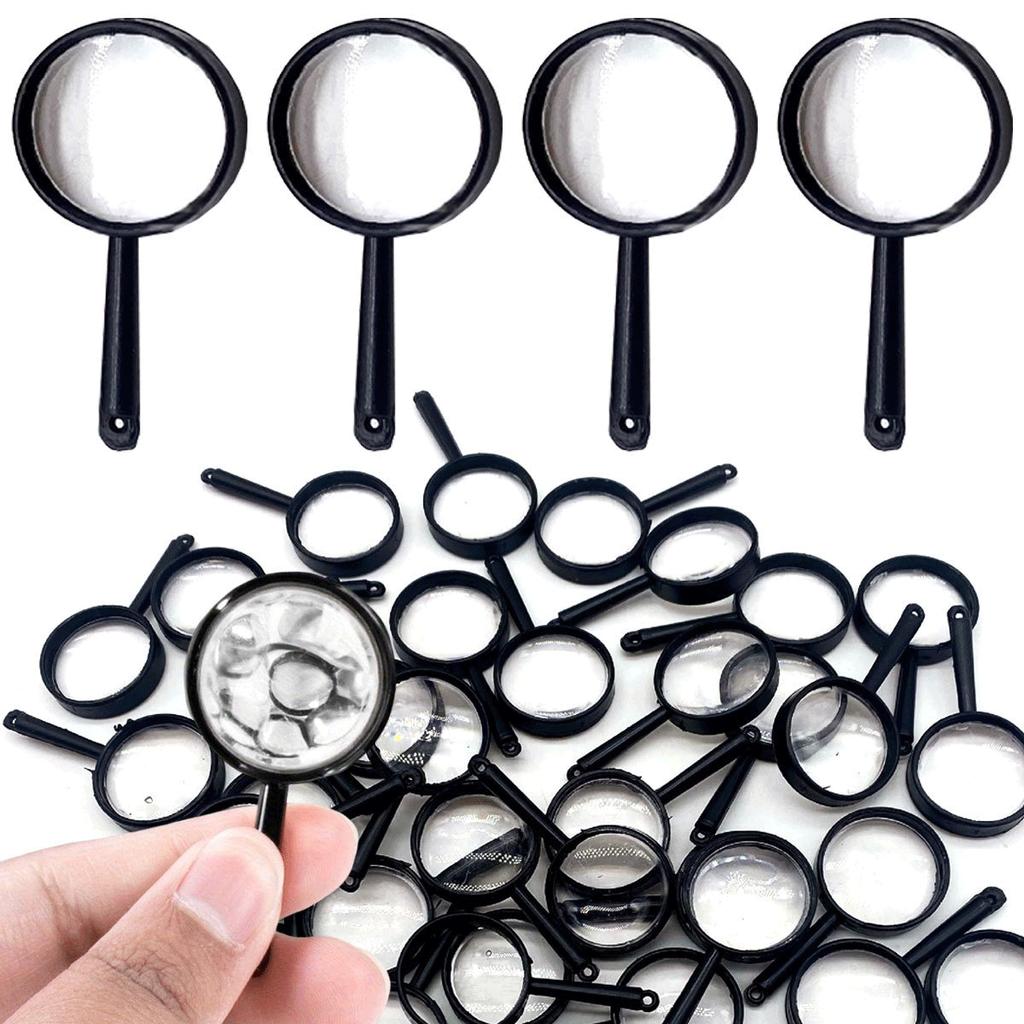 26Pcs 5cm Black Plastic Magnifiers - Portable Handheld Magnifying Glasses for Science Education, Outdoor Field ZSY