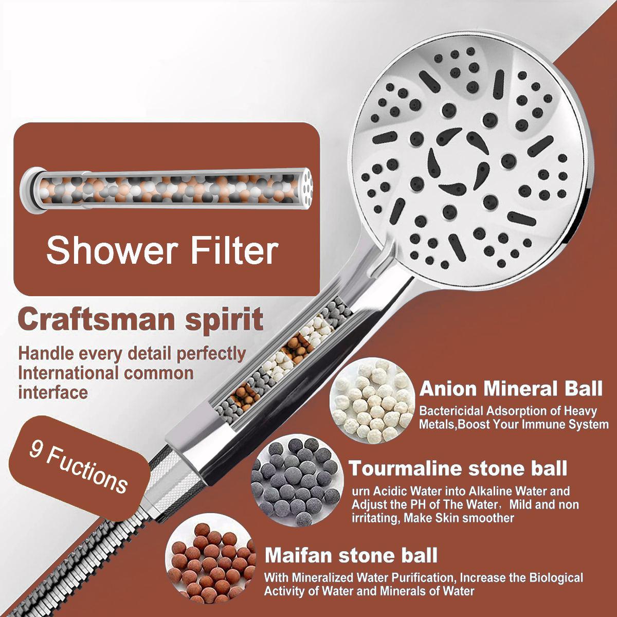 

High-pressure shower head with nozzle hose and suspension arm, featuring a filter screen nozzle hose length