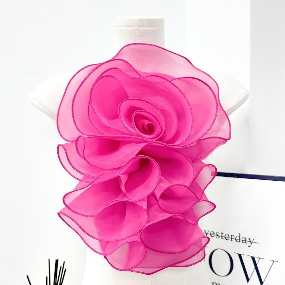 Fiori Petto 3D Stratificati Decorazione Abbigliamento Pieghettato Corsage Nuovo Fiore Rosa in Chiffon